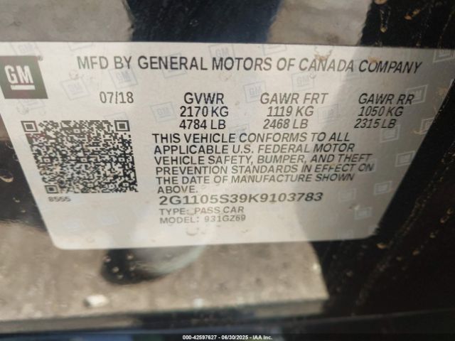2019 CHEVROLET IMPALA 2G1105S39K9103783 Photo 8