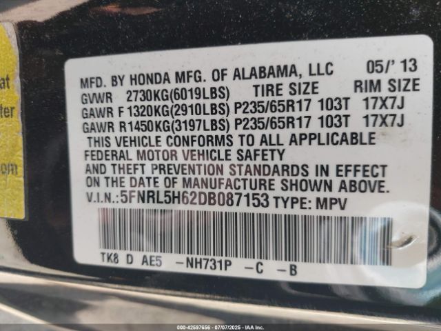 2013 HONDA ODYSSEY 5FNRL5H62DB087153 Photo 8