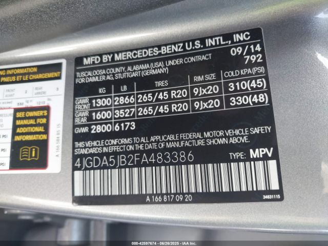 2015 MERCEDES-BENZ ML 350 4JGDA5JB2FA483386 Photo 8