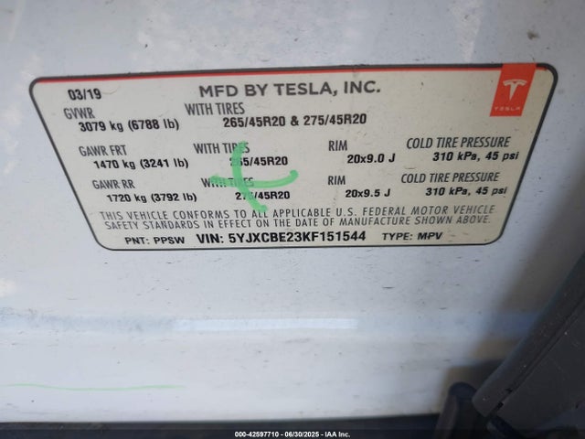 5YJXCBE23KF151544 Tesla MODEL X