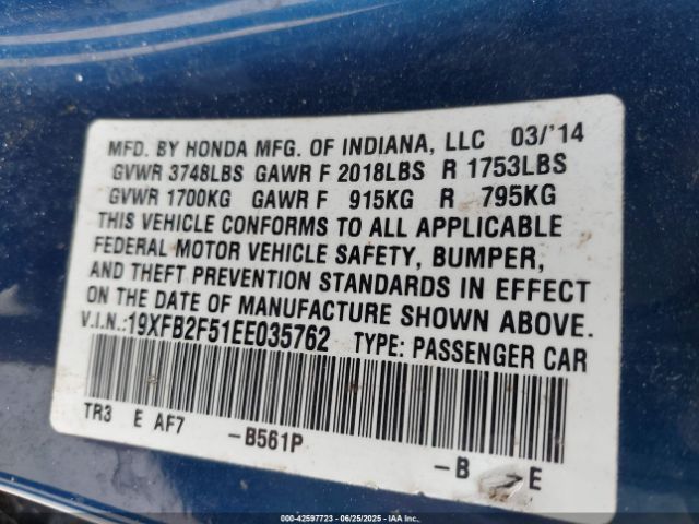 19XFB2F51EE035762 Honda r18z1