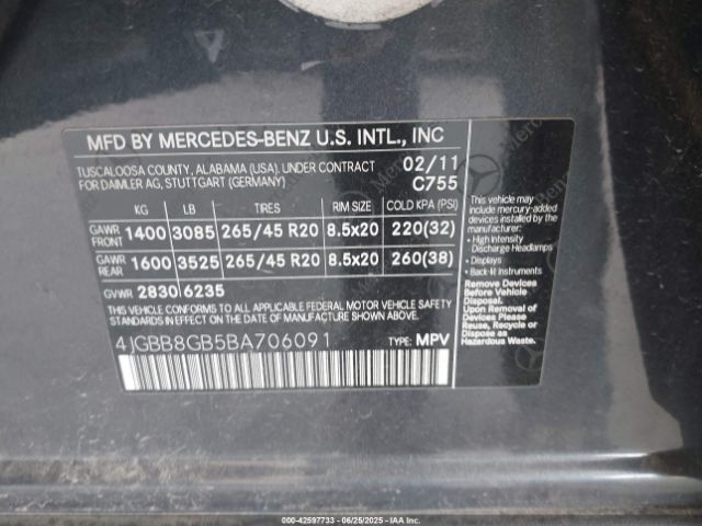 2011 MERCEDES-BENZ ML 350 4JGBB8GB5BA706091 Photo 8