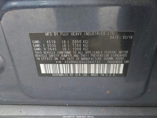 Subaru 2.5l u5 2016 4S3BNAC65G3044732 Image 9