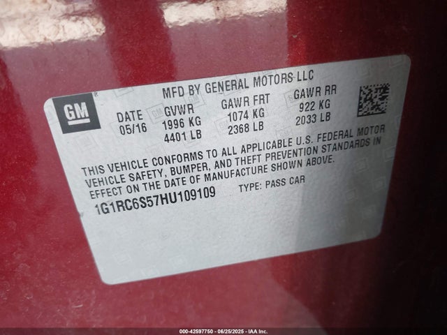 1G1RC6S57HU109109 Chevrolet l3a - di: direct injectio, vvt: variable valve timing, hybrid, gen 1