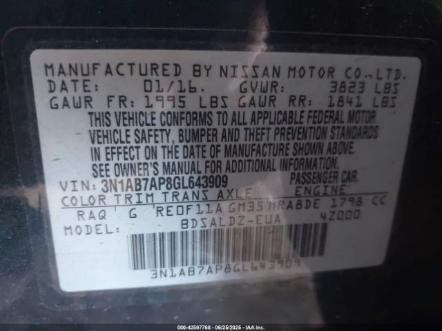 3N1AB7AP8GL643909 Nissan Sentra