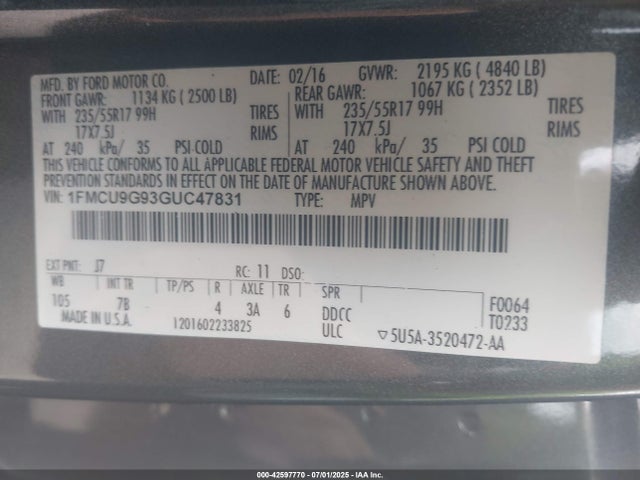 1FMCU9G93GUC47831 Ford Escape