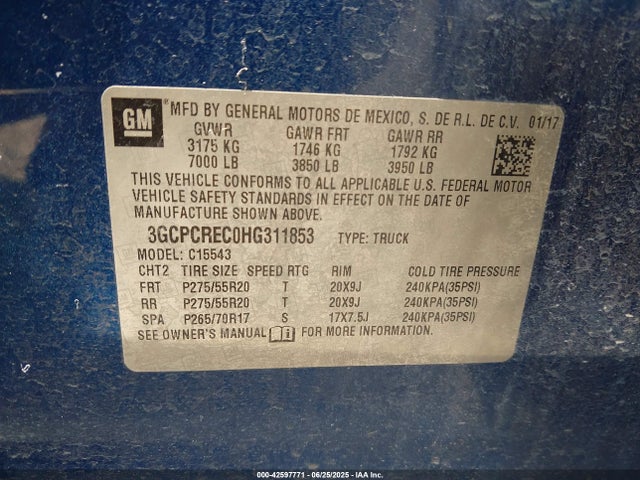3GCPCREC0HG311853 Chevrolet l83 - sidi: spark ignited direct injection, vvt: variable valve timing, afm, e85 max, alum