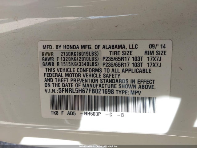 5FNRL5H67FB021698 Honda j35z8