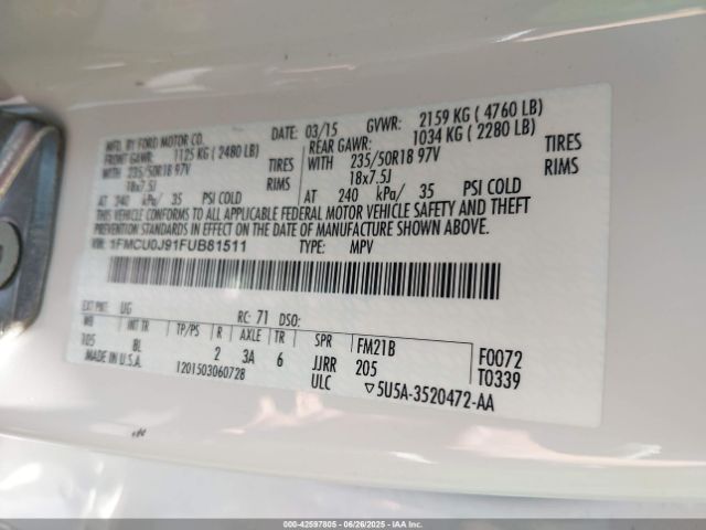 1FMCU0J91FUB81511 Ford 2015