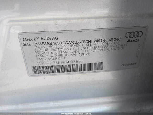 2008 AUDI A4 WAUDF78E98A053565 Photo 8