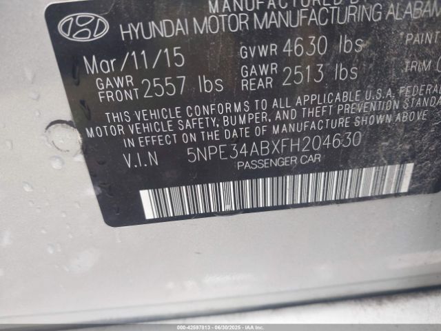 2015 HYUNDAI SONATA 5NPE34ABXFH204630 Photo 8