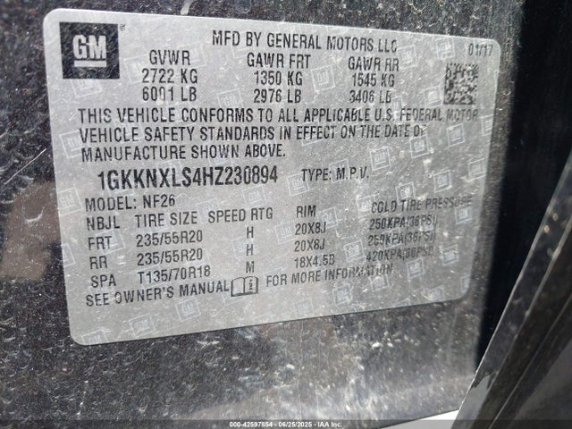 1GKKNXLS4HZ230894 GMC lgx - di: direct injection, vvt: variable valve timing, alum, gen 2