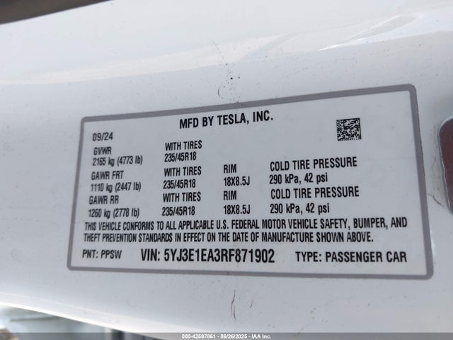 2024 TESLA MODEL 3 5YJ3E1EA3RF871902 Photo 8