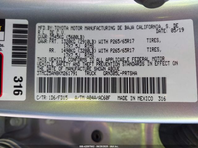 3TMCZ5AN8KM261791 Toyota 2gr-fks