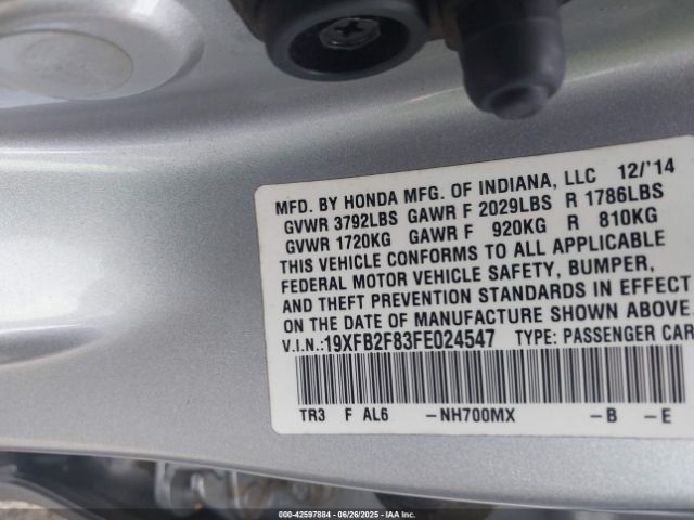 2015 HONDA CIVIC 19XFB2F83FE024547 Photo 8
