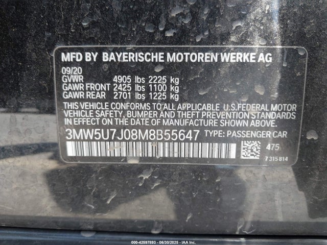 3MW5U7J08M8B55647 BMW 2021