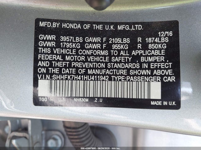 SHHFK7H41HU411942 Honda l15ba