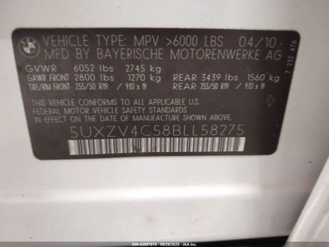 2011 BMW X5 5UXZV4C58BLL58275 Photo 8