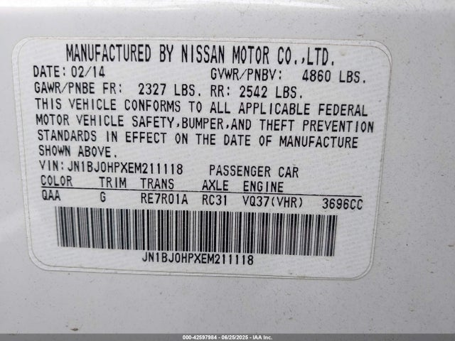 JN1BJ0HPXEM211118 Infiniti 2014