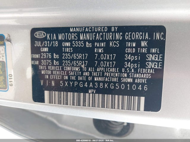 5XYPG4A38KG501046 KIA gdi theta-ii
