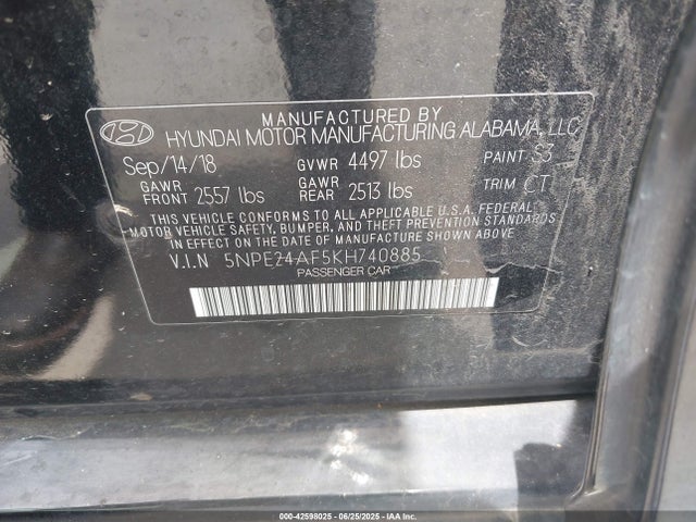 5NPE24AF5KH740885 Hyundai gdi theta-ii