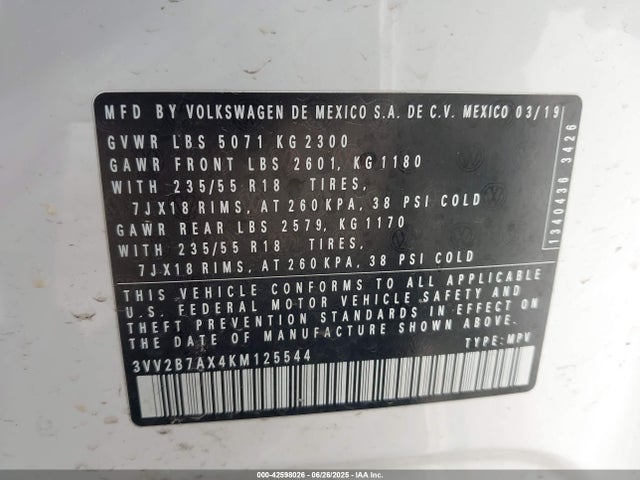 3VV2B7AX4KM125544 Volkswagen 2019