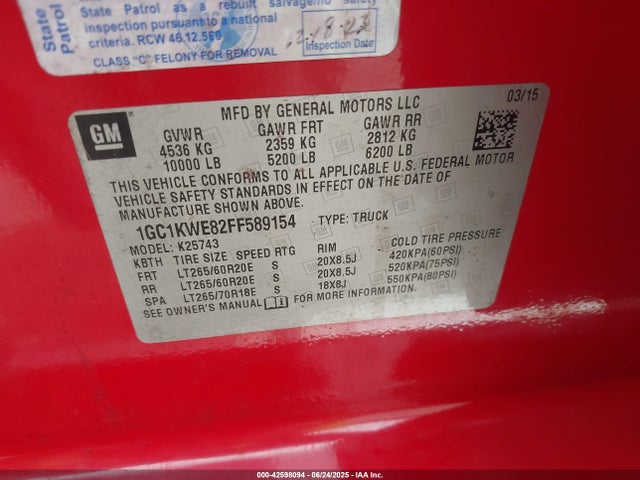 Chevrolet lml 2015 1GC1KWE82FF589154 Image 9