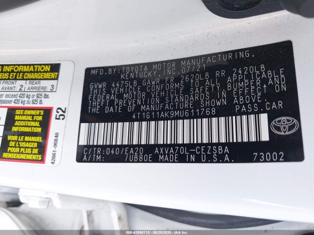 4T1G11AK9MU611768 Toyota a25a-fks