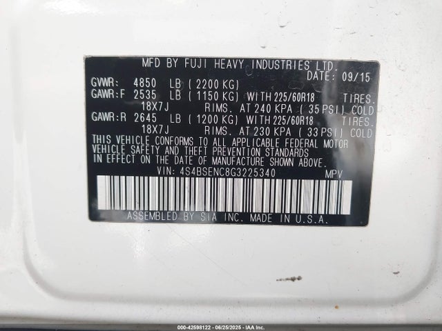 4S4BSENC8G3225340 Subaru 3.6l u4