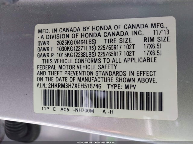 2HKRM3H7XEH516746 Honda k24z7