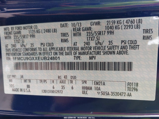 1FMCU9GXXEUB24801 Ford 2014