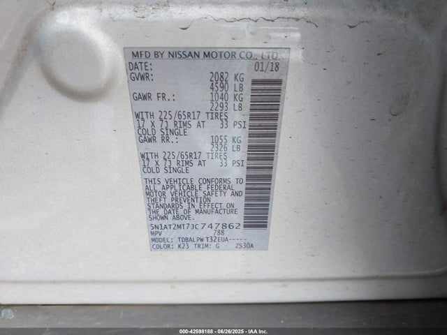 5N1AT2MT7JC747862 Nissan Rogue