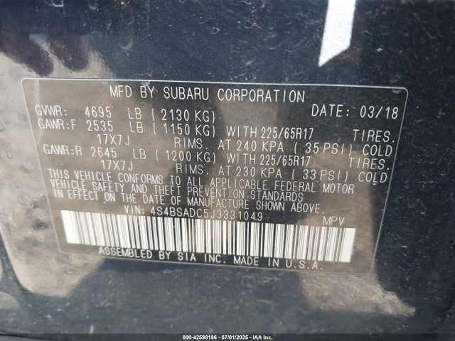 Subaru u5 2018 4S4BSADC5J3331049 Image 9