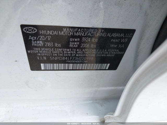 5NPD84LF7JH220998 Hyundai mpi nu
