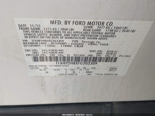 1FAHP2H8XFG203309 Ford 2015