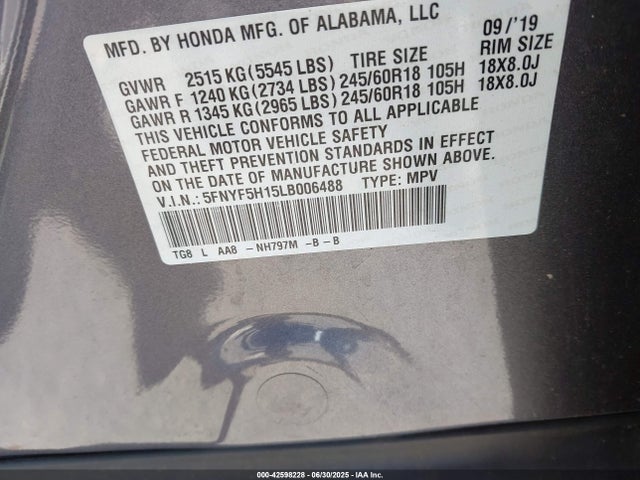 5FNYF5H15LB006488 Honda j35y6