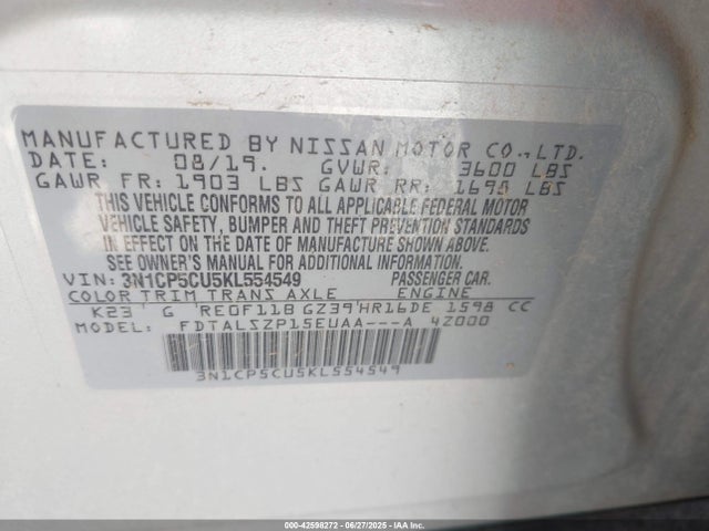 3N1CP5CU5KL554549 Nissan 2019