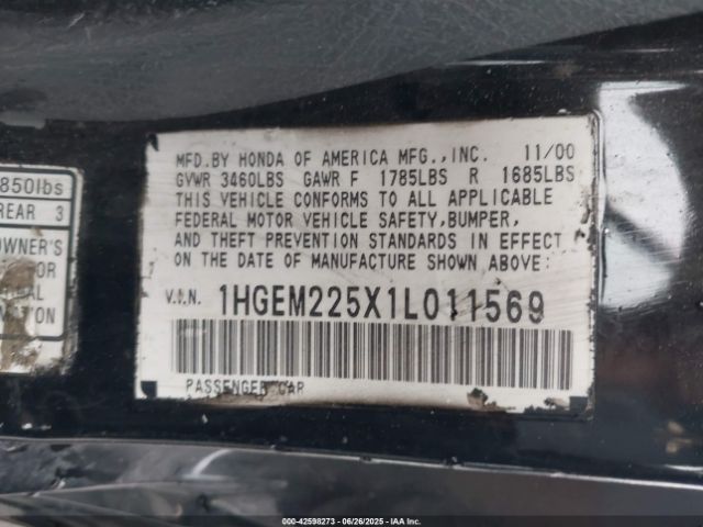 2001 HONDA CIVIC 1HGEM225X1L011569 Photo 8