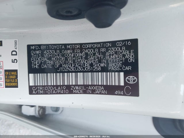 JTDZN3EU3GJ051258 Toyota 2zr-fxe, 5jm