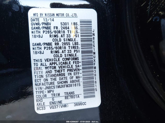 Infiniti 2015 2015 JN8CS1MUXFM381615 Image 9