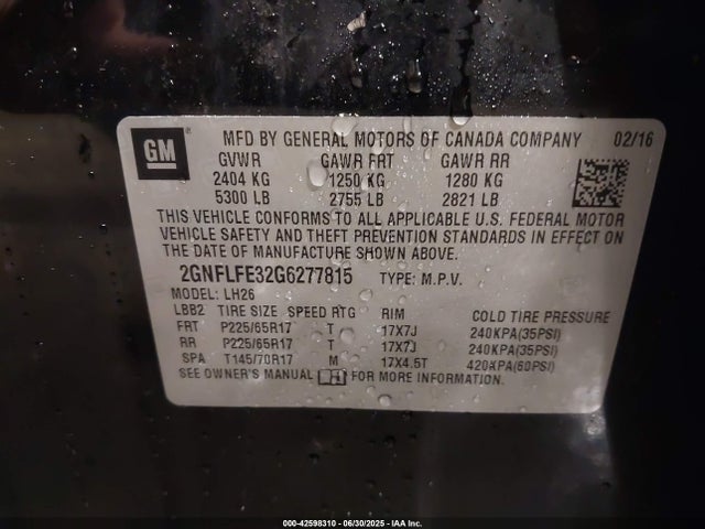 Chevrolet lfx - sidi, vvt, e85 max, aluminum 2016 2GNFLFE32G6277815 Image 9