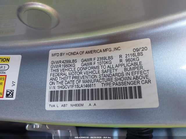 1HGCV1F15LA146611 Honda l15be