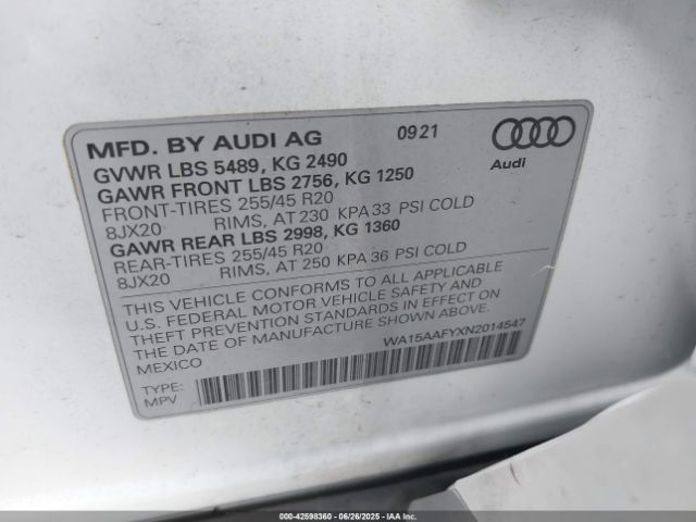 2022 AUDI Q5 SPORTBACK WA15AAFYXN2014547 Photo 8