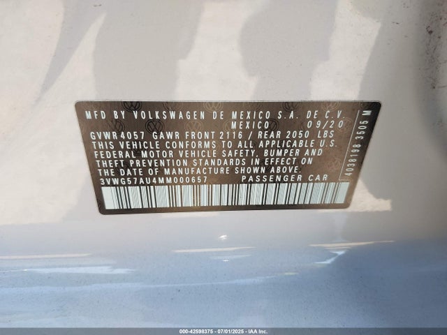 3VWG57AU4MM000657 Volkswagen 2021