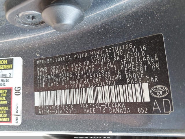 2T1BURHE3GC604269 Toyota 2zr-fe