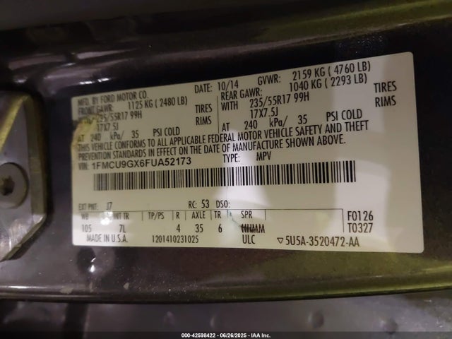 1FMCU9GX6FUA52173 Ford 2015