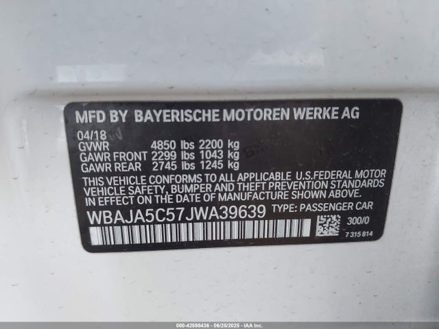 WBAJA5C57JWA39639 BMW 2018