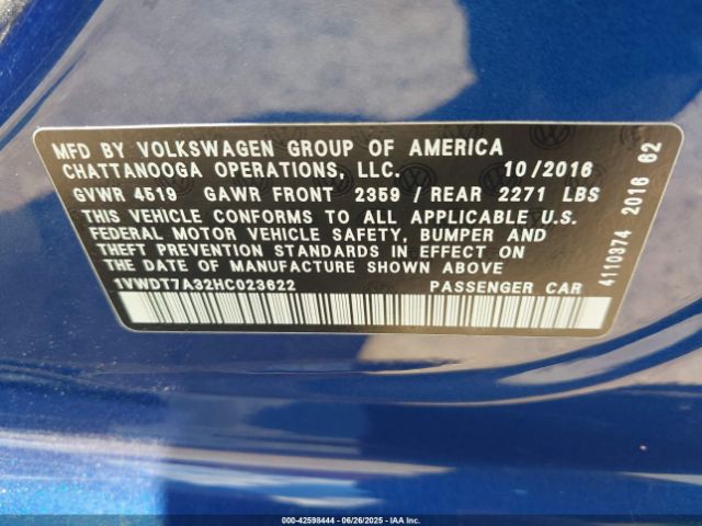 2017 VOLKSWAGEN PASSAT 1VWDT7A32HC023622 Photo 8