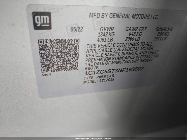 1G1ZC5ST3NF163502 Chevrolet lfv - direct injection, variable valve timing, gen 1 gmna