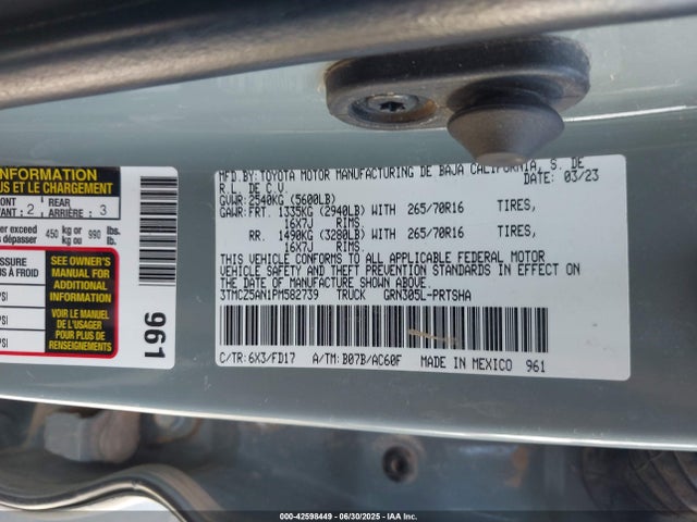 3TMCZ5AN1PM582739 Toyota 2gr-fks
